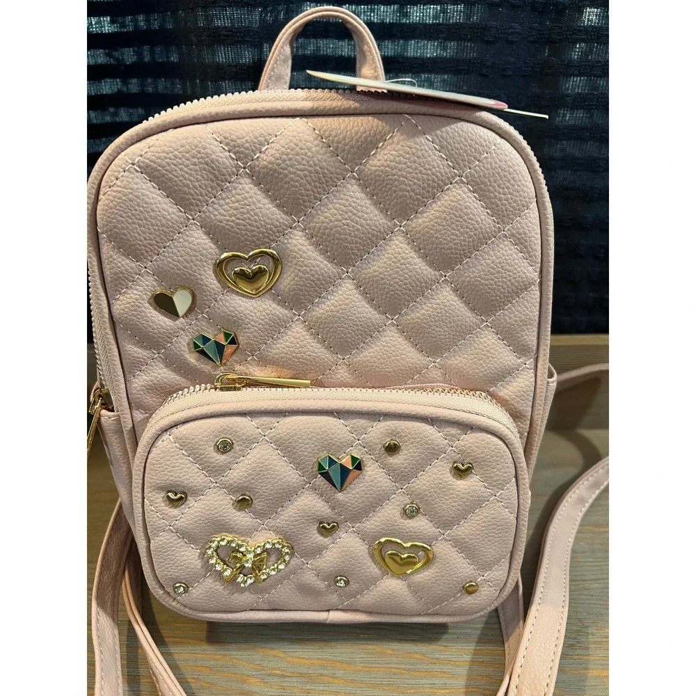 Underonesky light Pink Quilted mini‎ Backpack Heart Charms